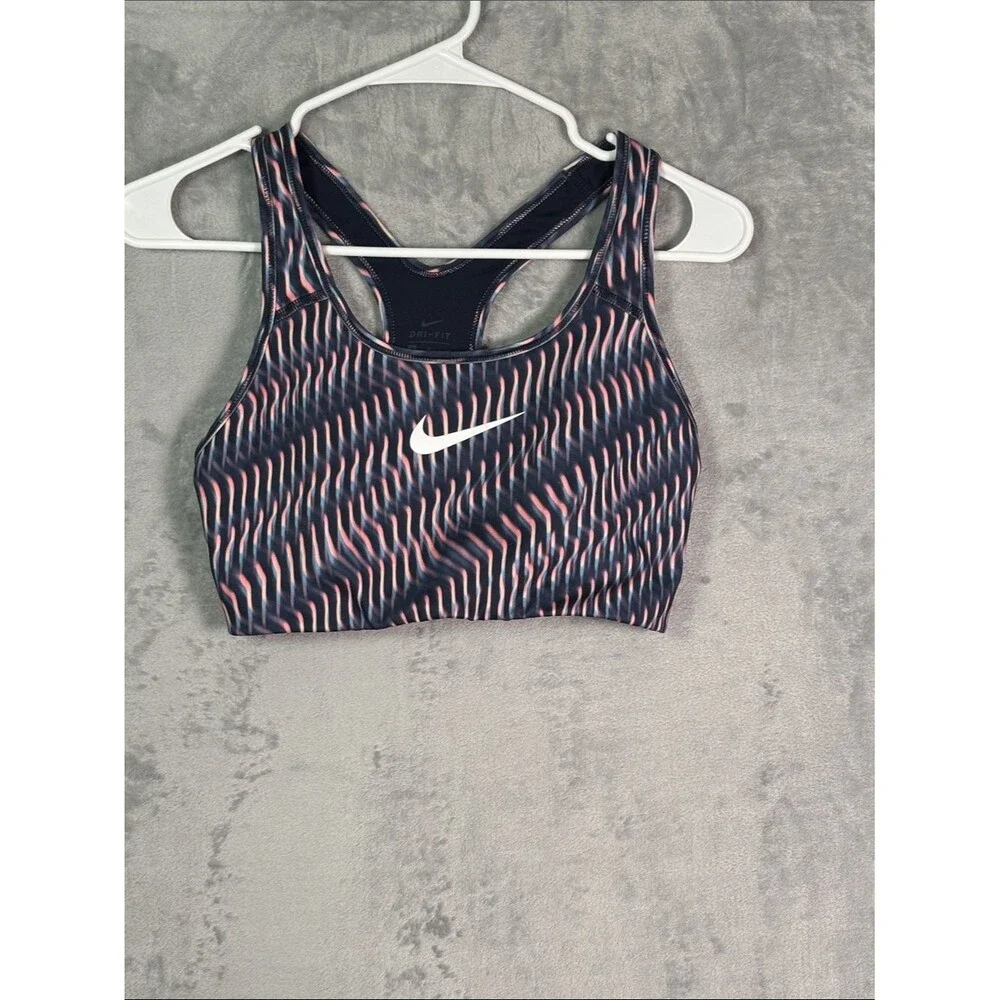 Nike Pink Blue Geometric Logo Sports Bra Size Medium